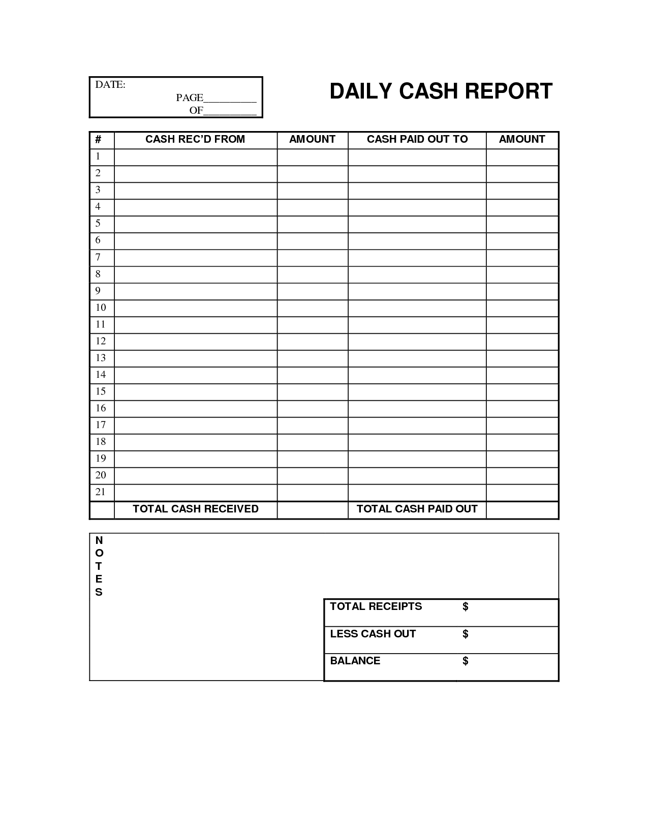 Cash Log Out | Daily Cash Report Free Office Form Template - Free Printable Salon Sign In Sheets