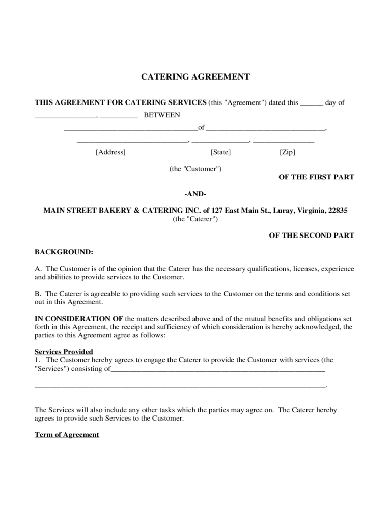 Catering Contract Template 6 Free Templates In Pdf, Word, Excel - Free Printable Contracts