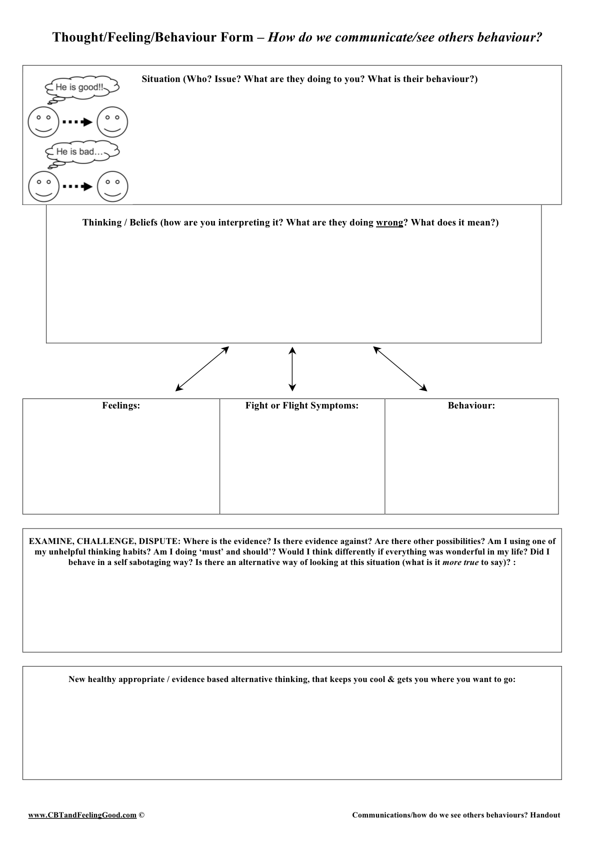 Cbt Dublin Ireland Worksheet – The Thought/feeling/behaviour Comms - Free Printable Therapy Worksheets