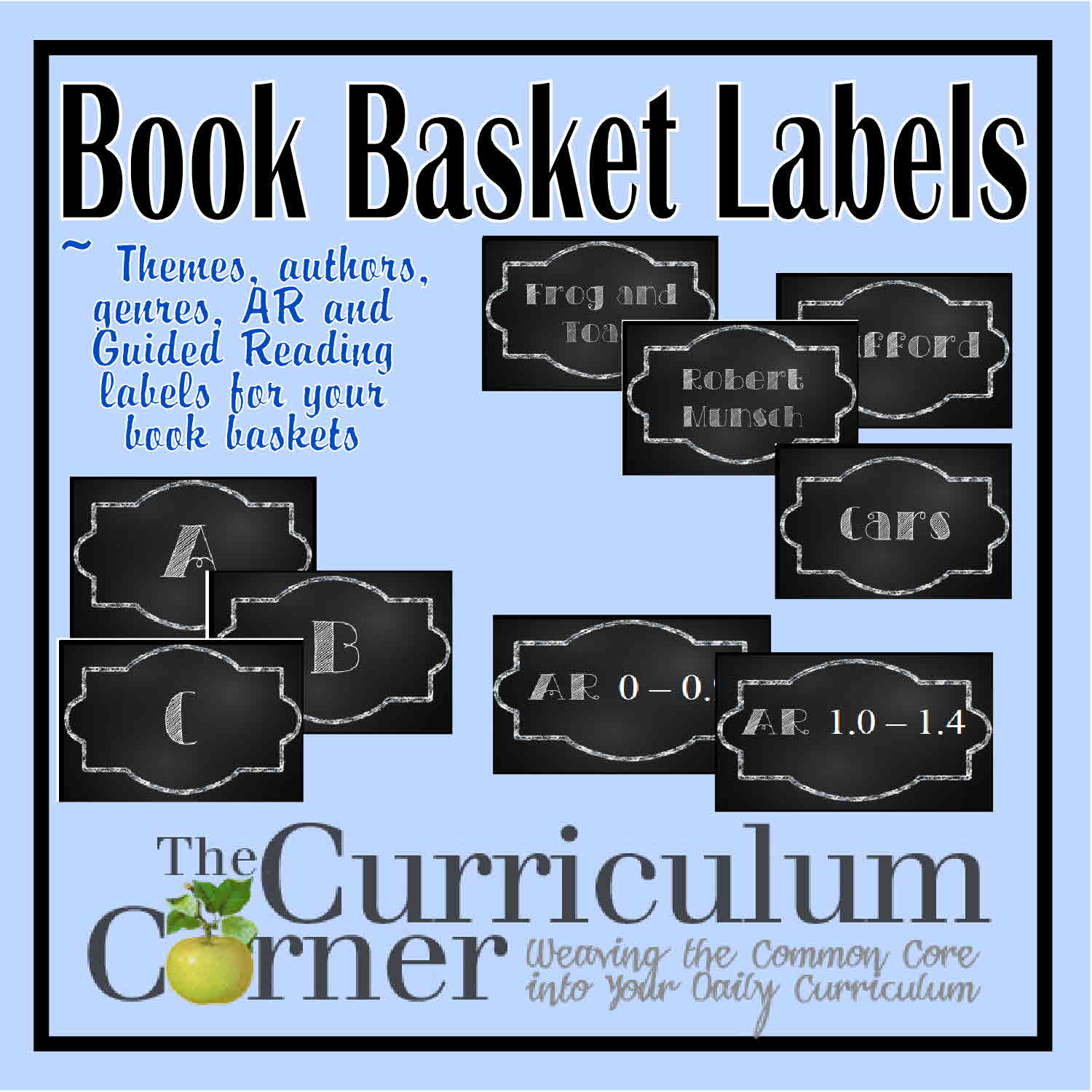 Chalkboard Themed Book Basket Labels - The Curriculum Corner 123 - Free Printable Book Bin Labels