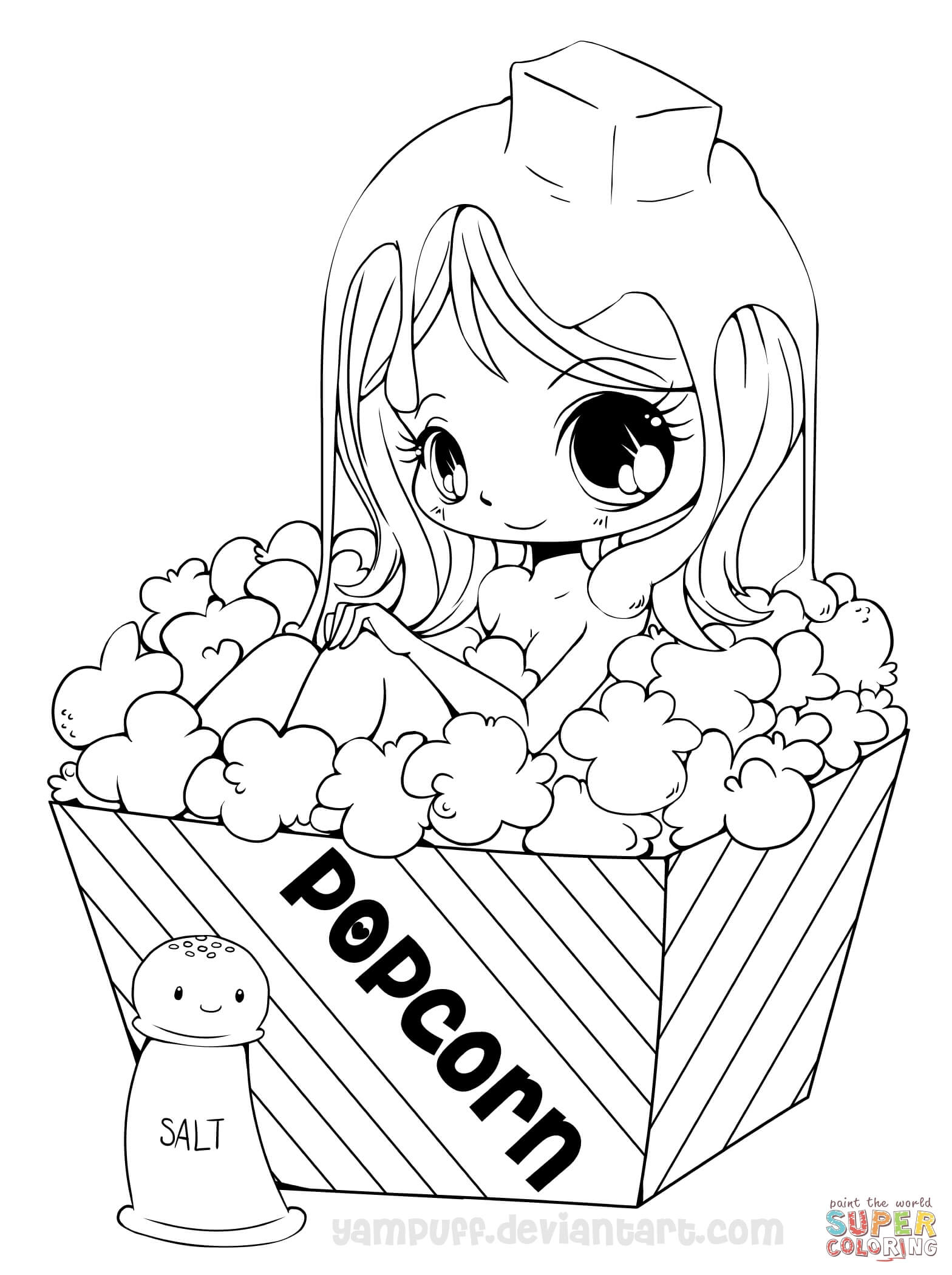 Chibi Popcorn Girl Coloring Page | Free Printable Coloring Pages - Free Printable Coloring Pages For Girls