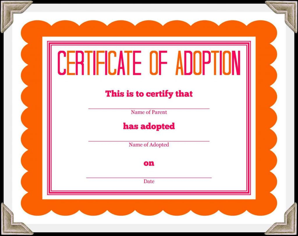 Child Adoption Certificate Template | Fiddler On Tour - Free Printable Adoption Certificate