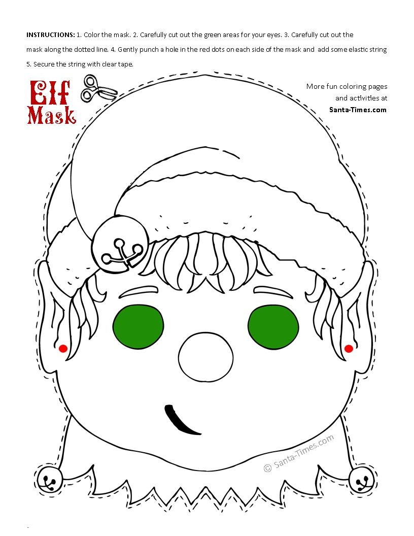 Christmas Elf Mask Free Printable Coloring Page - Free Printable Masks