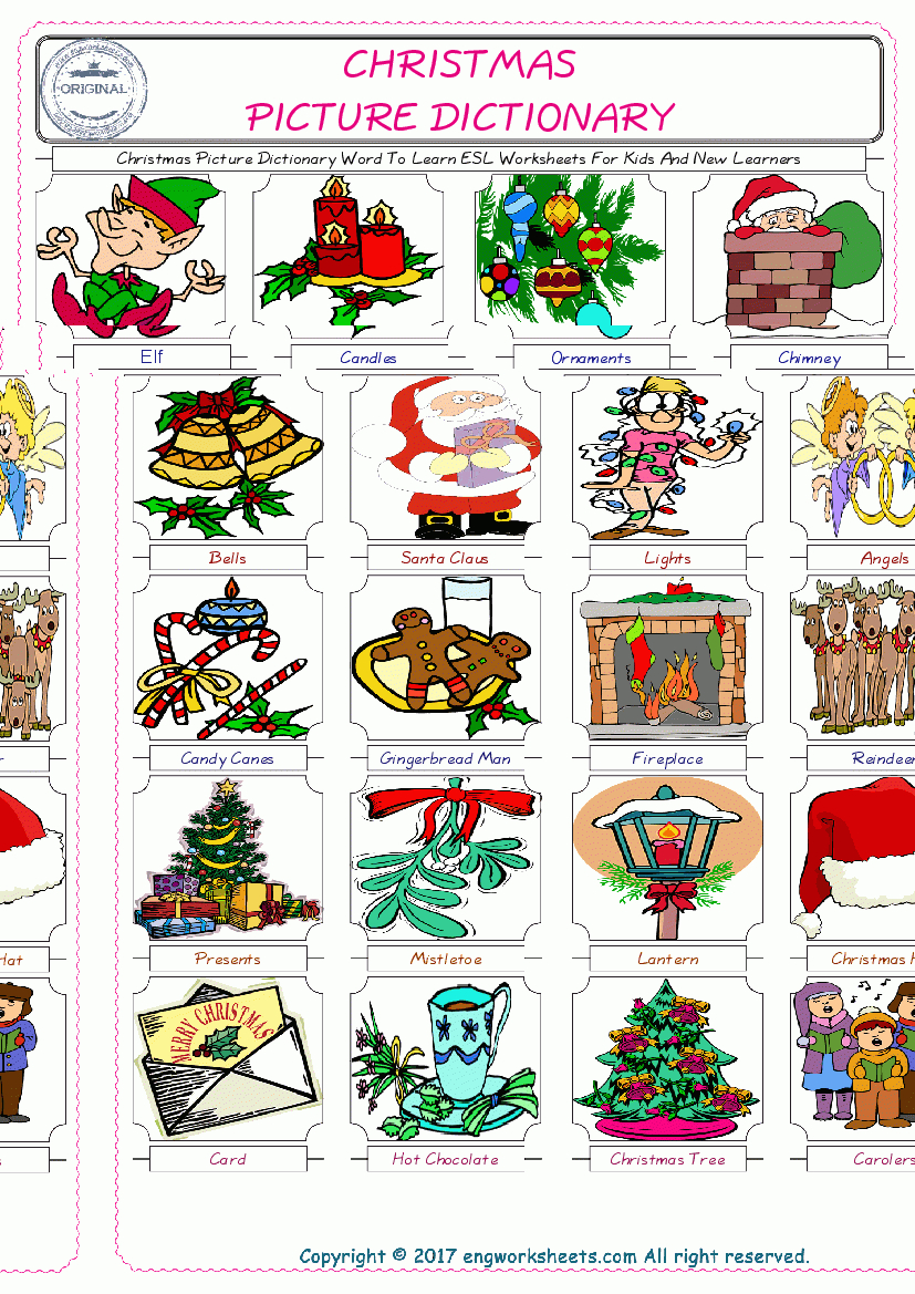 Christmas - Free Esl, Efl Worksheets Madeteachers For Teachers - Free Printable Picture Dictionary For Kids