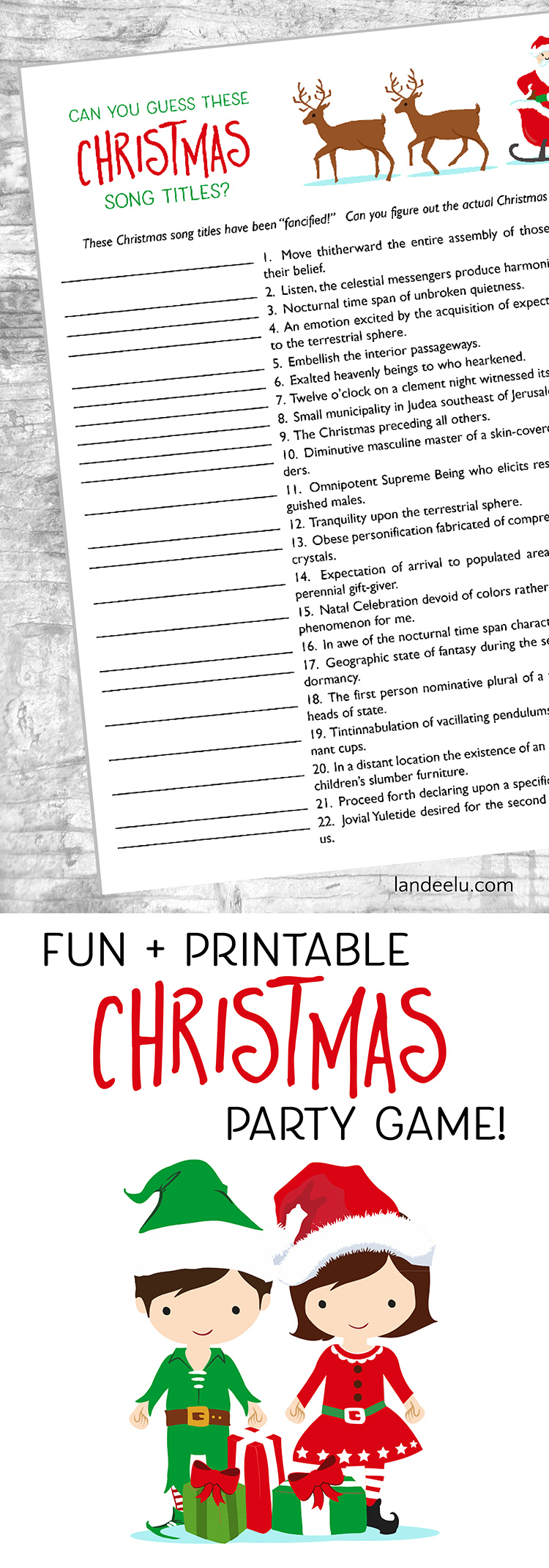 Christmas Games: Guess These Christmas Songs! - Landeelu - Free Printable Christmas Song Picture Game