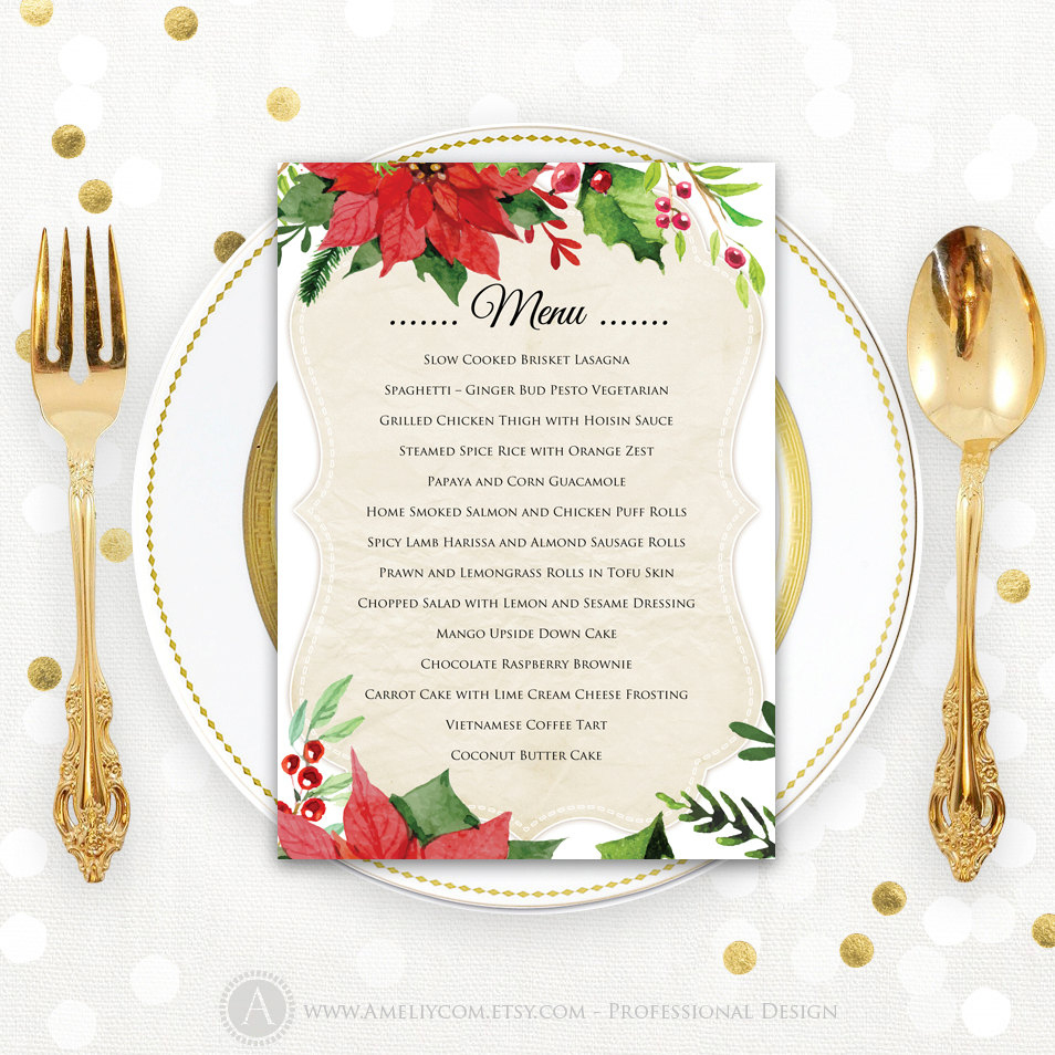 Christmas Menu Printable Dinner Menu Rustic Christmas Dinner | Etsy - Christmas Menu Printable Template Free