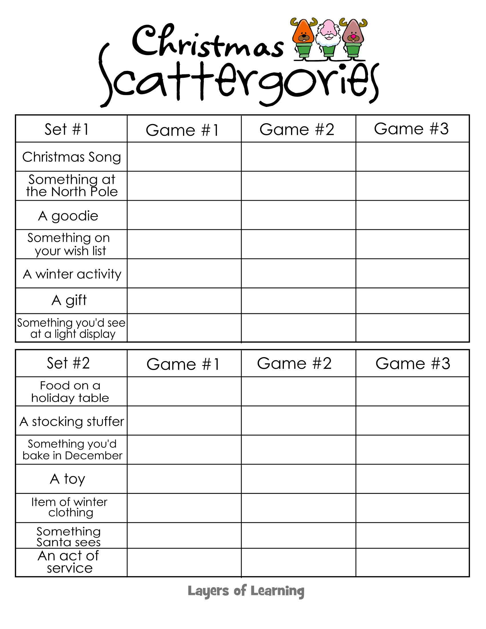 Christmas Scattergories | Christmas - Free Printable Games For Adults