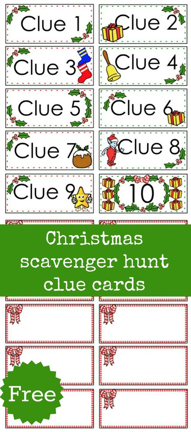 Christmas Scavenger Hunt Free Printable Clue Cards For Kids - Free Printable Treasure Hunt Games