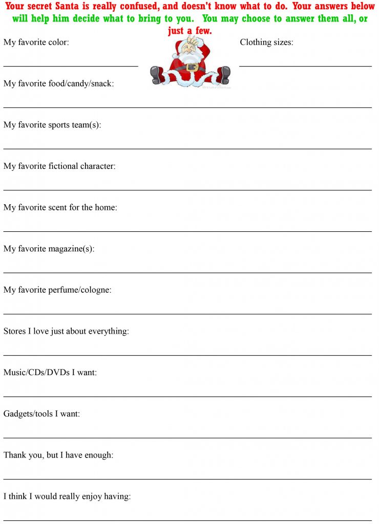 Secret Pal Questionnaire Free Printable Printable World Holiday