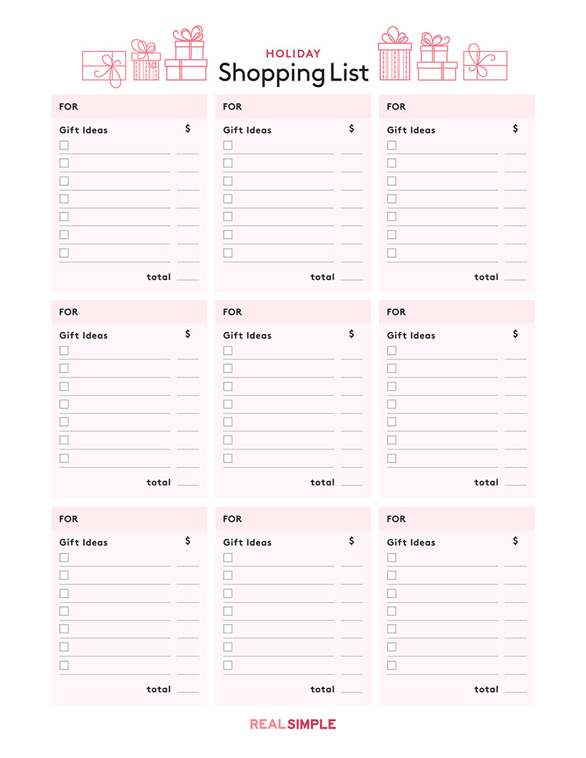 Christmas Shopping List Template | Real Simple - Free Printable Shopping List