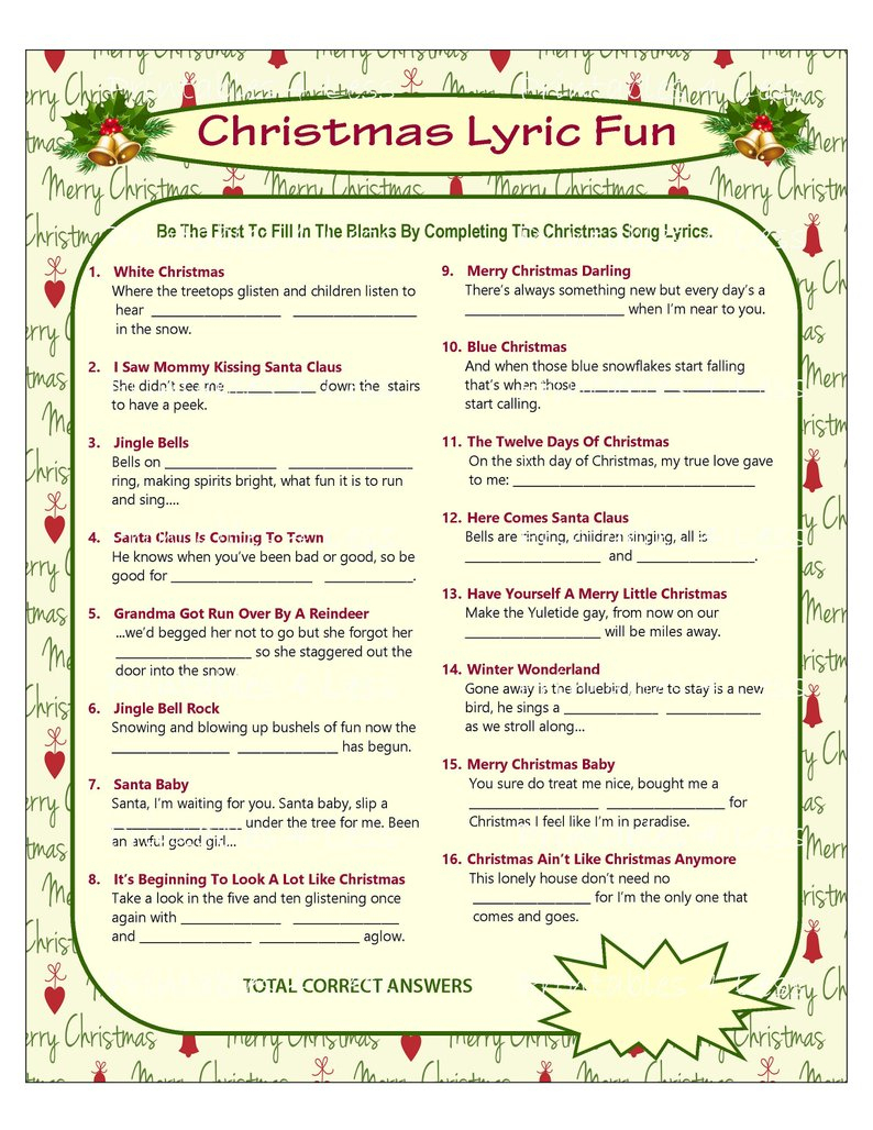 Christmas Song Game Christmas Music Game Christmas Carol | Etsy - Christmas Song Scramble Free Printable