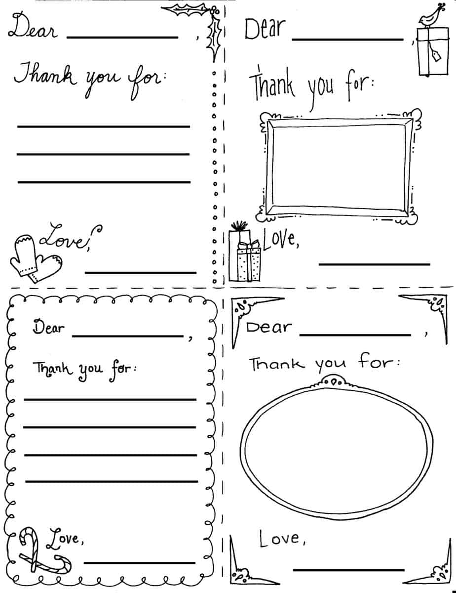 Christmas &amp;quot;thank You&amp;quot; Cards Coloring Sheets - Free Christmas Thank You Notes Printable
