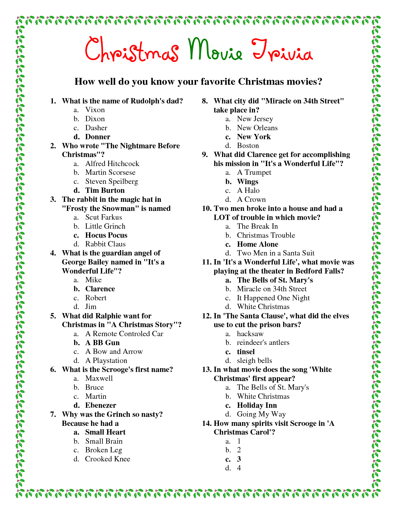 Christmas Trivia Printable Pictures Fabulous | Patsy Amick - Free Printable Christmas Trivia Quiz