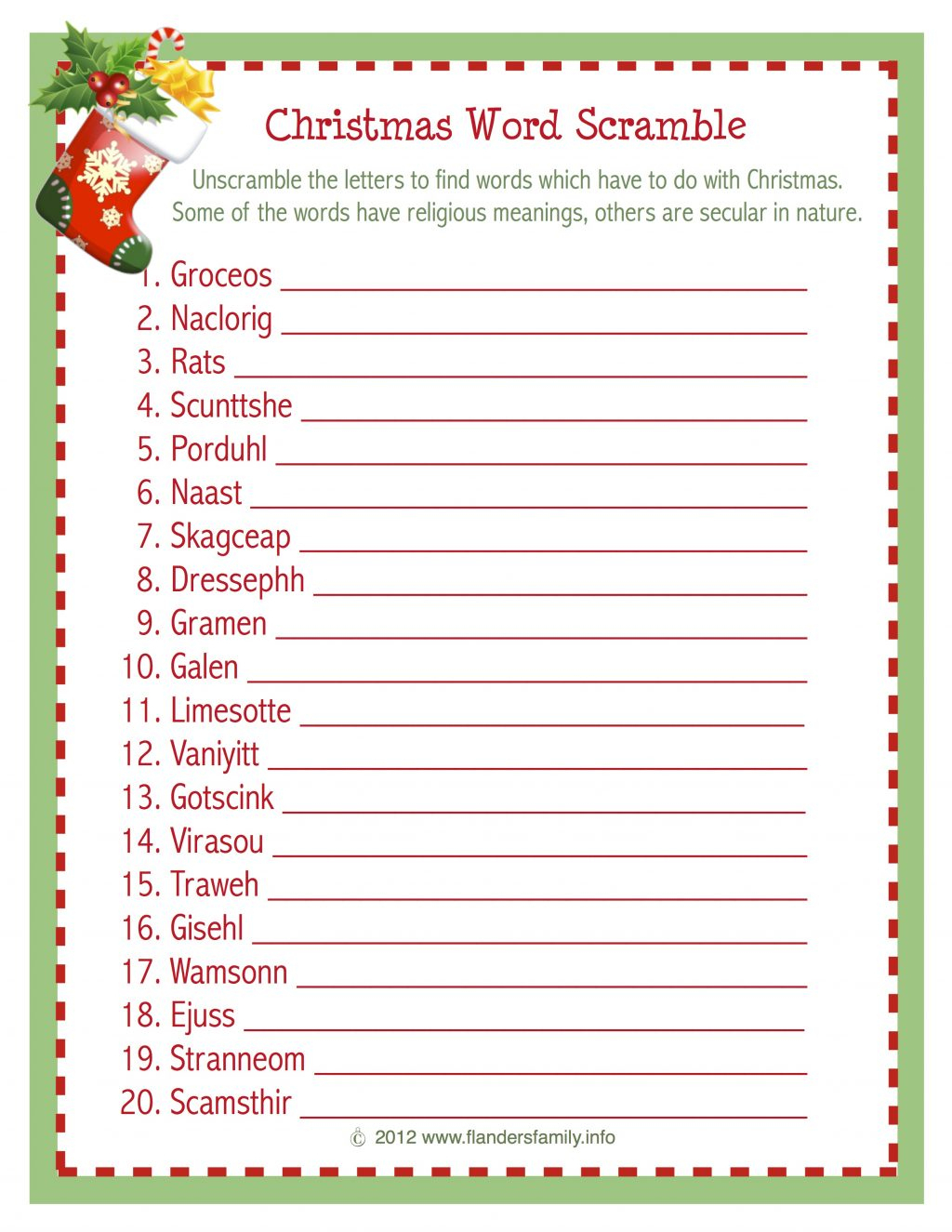 Christmas Word Scramble (Free Printable) - Flanders Family Homelife - Free Holiday Games Printable