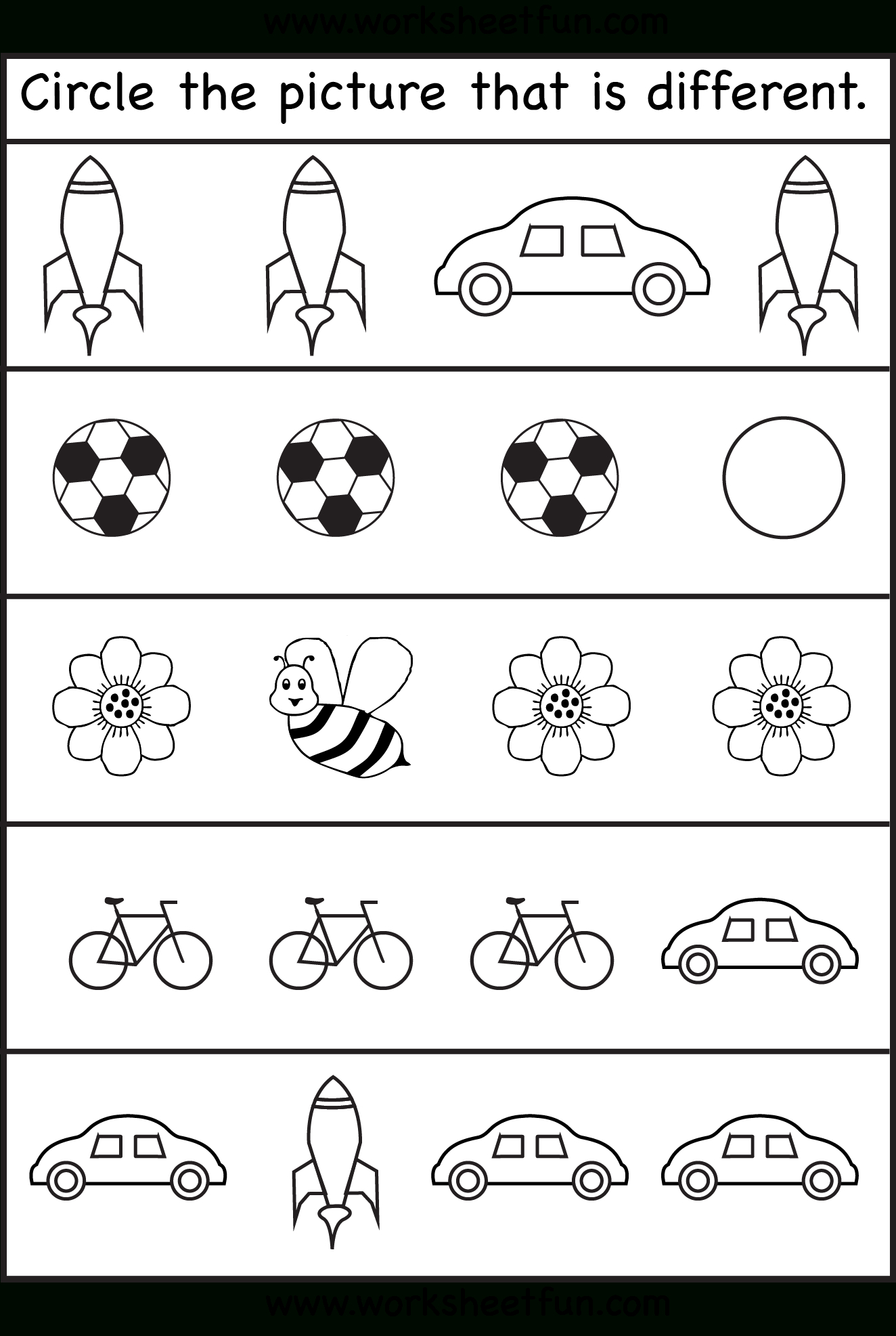 Circle The Picture That Is Different - 4 Worksheets | Printable - Free Printable Learning Pages For Toddlers