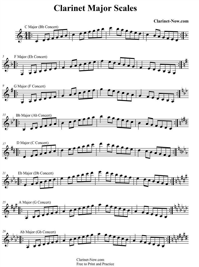 Clarinet Scales | Band In 2019 | Clarinet, Free Clarinet Sheet Music - Free Printable Clarinet Sheet Music