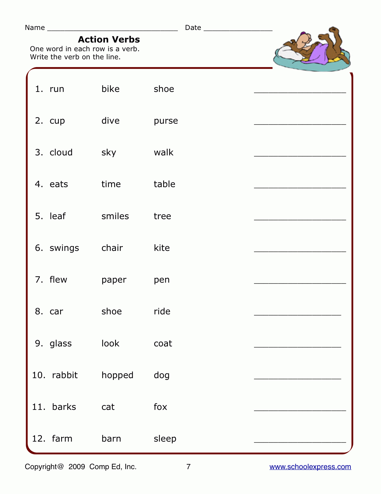 Collection Of Action Verb Worksheets For Kindergarten | Download - Free Printable Verb Worksheets