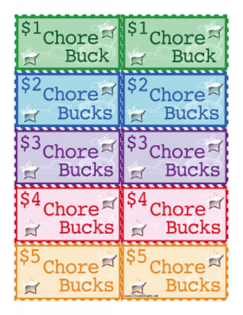 Colored In Green, Blue, Purple, Red And Orange, These Printable In - Free Printable Chore Bucks