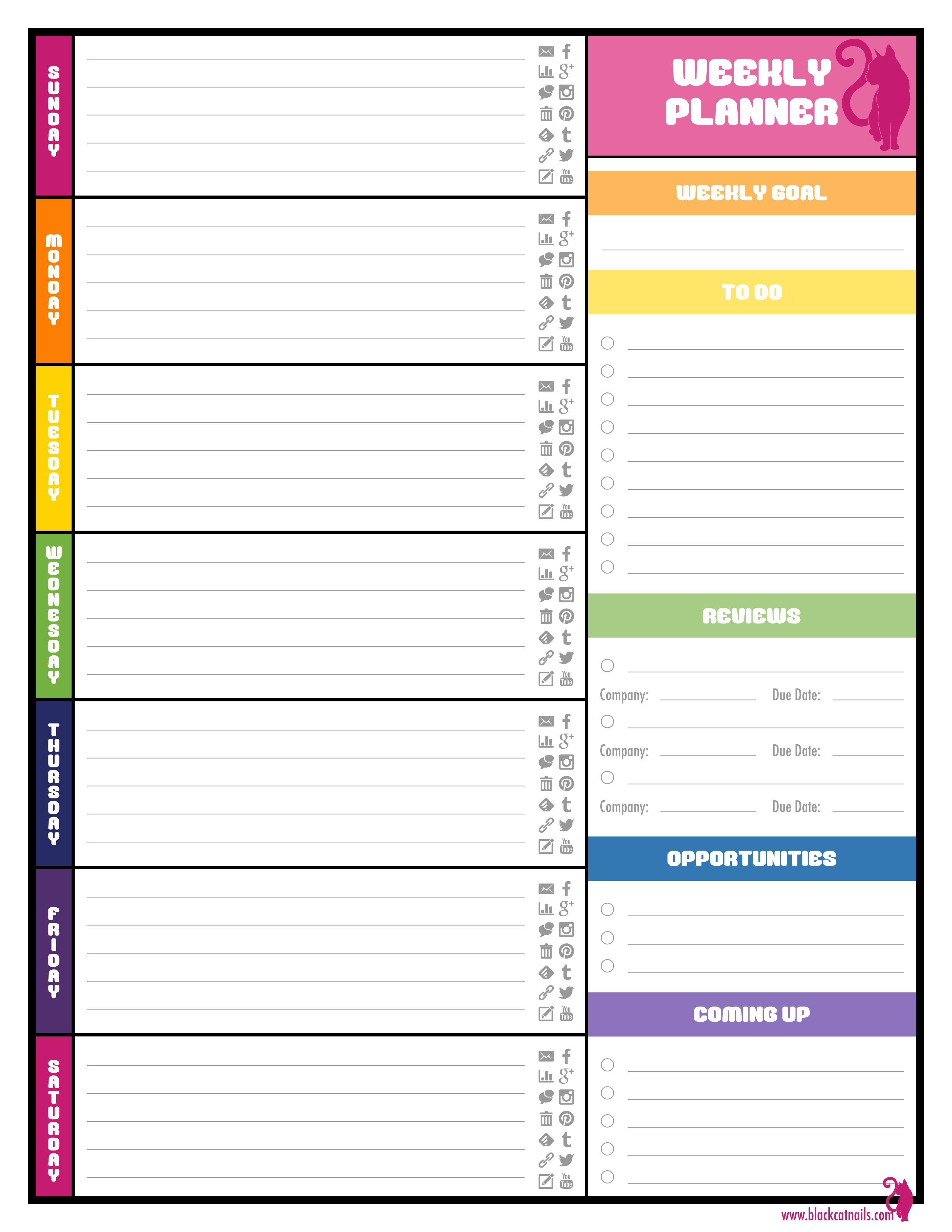 Colorful Weekly Blogging Planner Image | Blog Life | Pinterest - Free Printable Weekly Planner