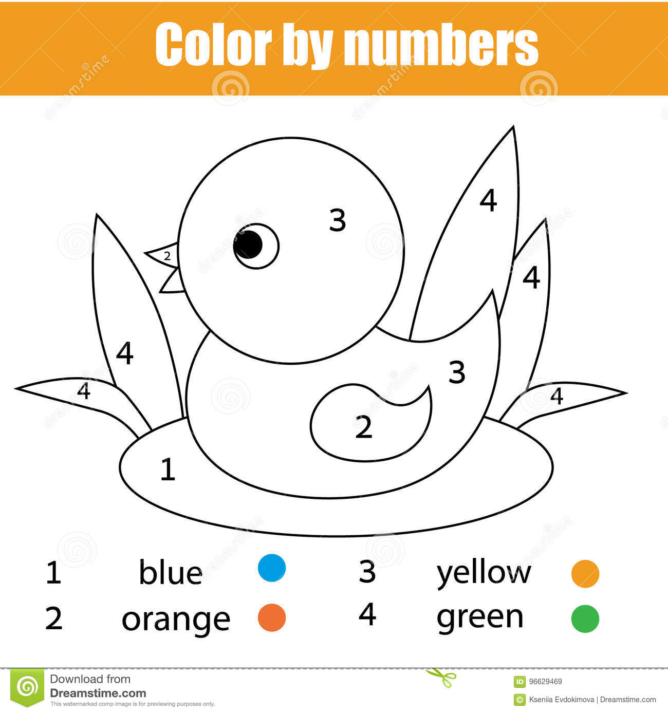 Coloring Page With Duck Bird. Colornumbers Educational Children - Toddler Learning Activities Printable Free