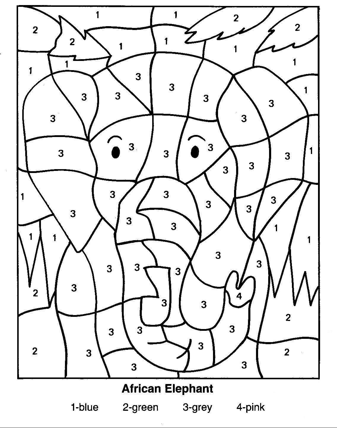 Coloring Pages Of African Animals | African Elephant Colornumber - Free Printable Worksheets On Africa