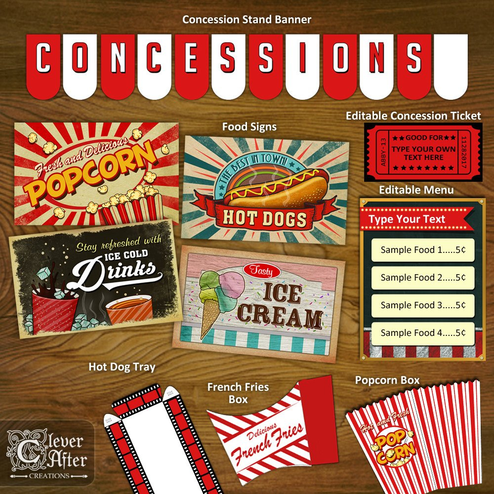 Concession Stand Printables Concessions Party Decorations | Etsy - Free Concessions Printable