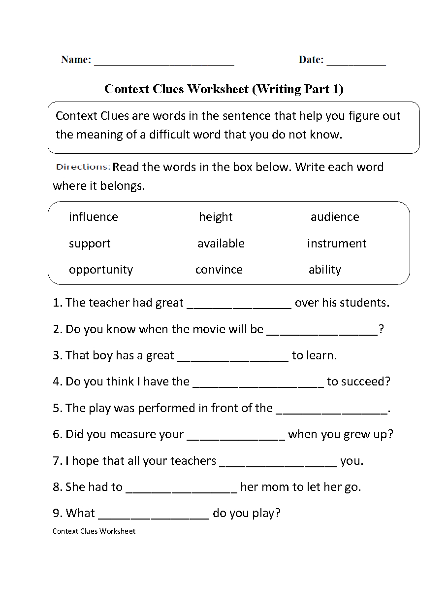 Context Clues Worksheet Writing Part 1 Intermediate | Ela - Free Printable 5Th Grade Context Clues Worksheets