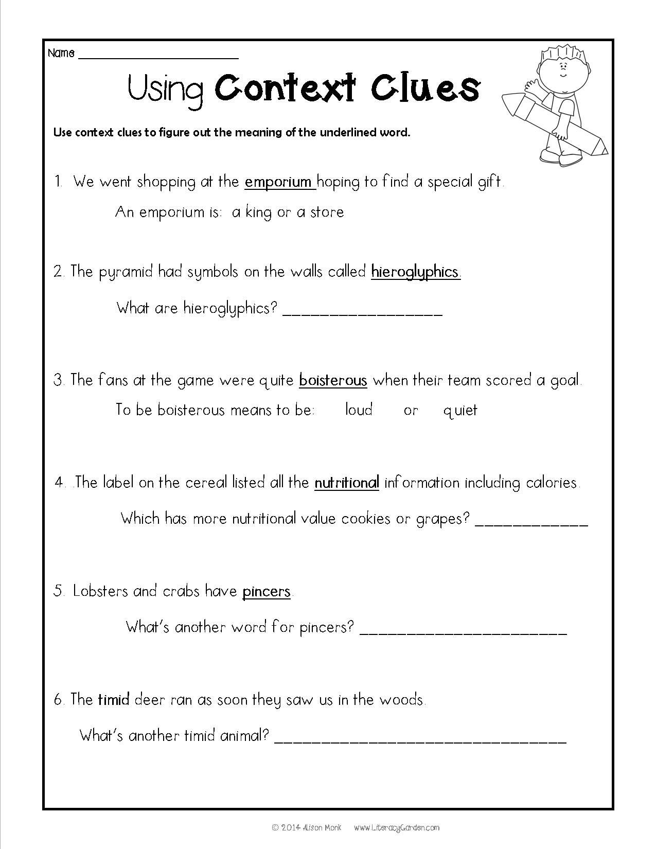 Context Clues Worksheets 3Rd Grade For Learning - Math Worksheet For - Free Printable 5Th Grade Context Clues Worksheets