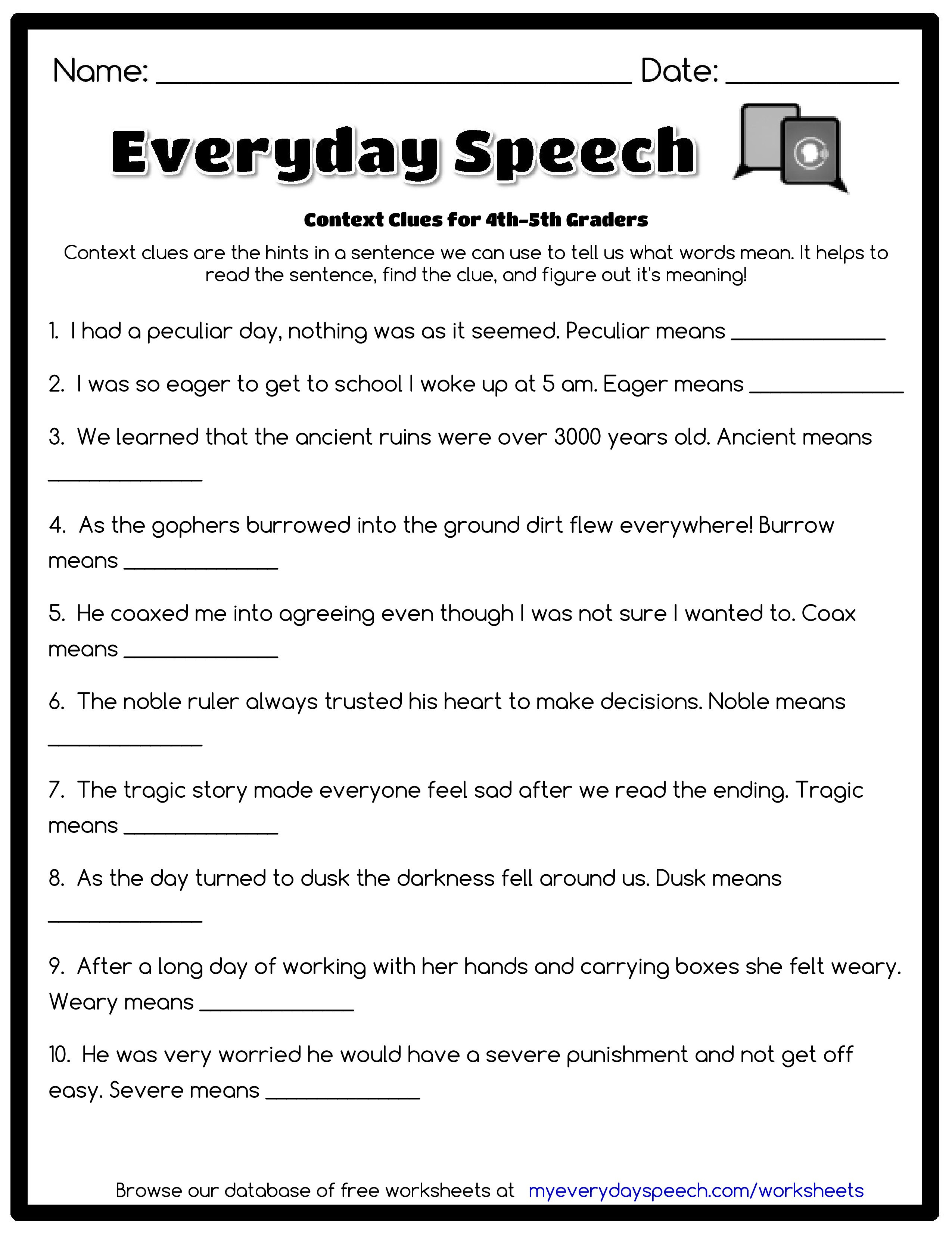 Context Clues Worksheets 5Th Grade To Free - Math Worksheet For Kids - Free Printable 5Th Grade Context Clues Worksheets