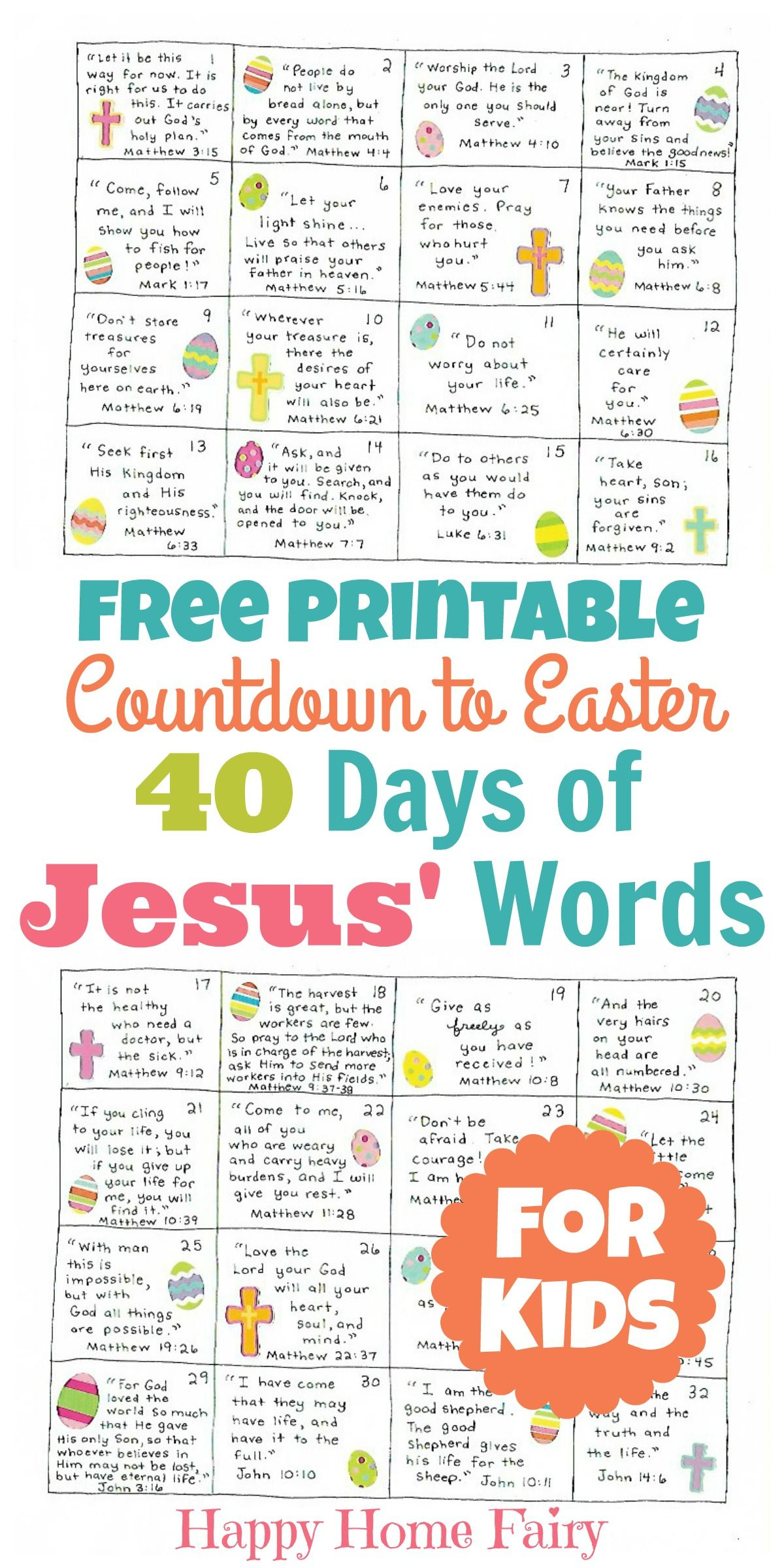 Countdown To Easter - 40 Days Of Jesus&amp;#039; Words For Kids (Free - Free Printable Religious Easter Bookmarks