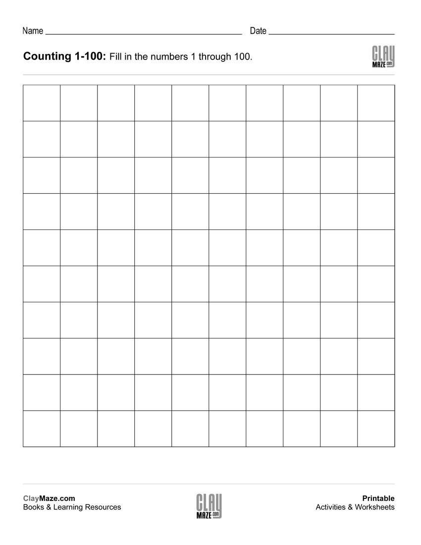 Counting Chart 1 To 100 (Blank) | Free Printable Children&amp;#039;s - Free Printable Number Worksheets 1 100