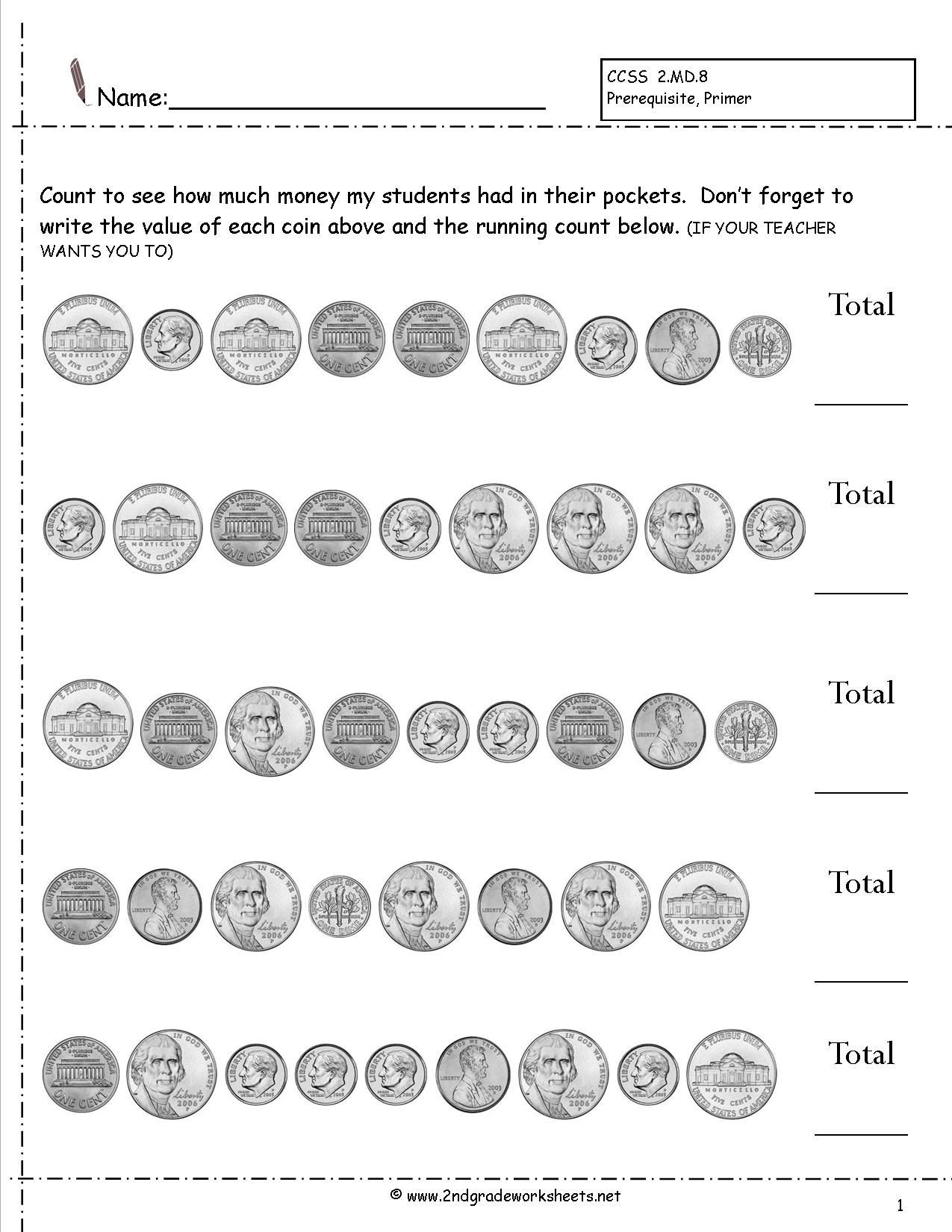 Counting Coins And Money Worksheets And Printouts - Free Printable Counting Money Worksheets For 2Nd Grade