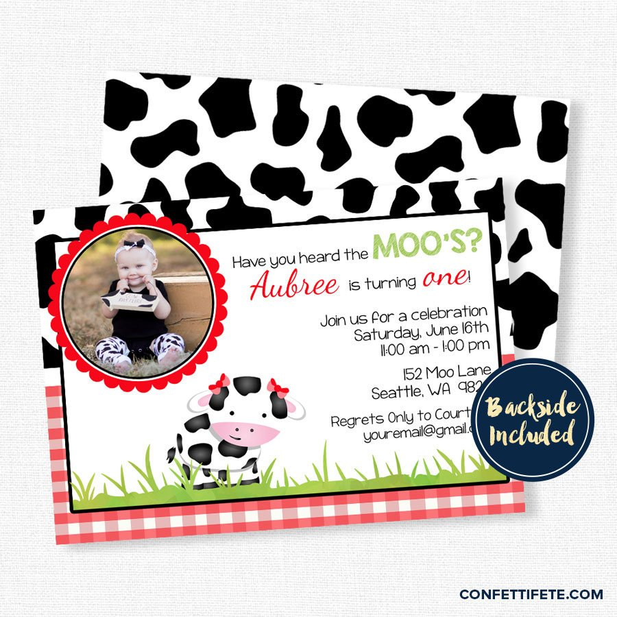 Cow Birthday Invitation Farm Birthday Invitation Red Cow | Etsy - Free Printable Cow Birthday Invitations