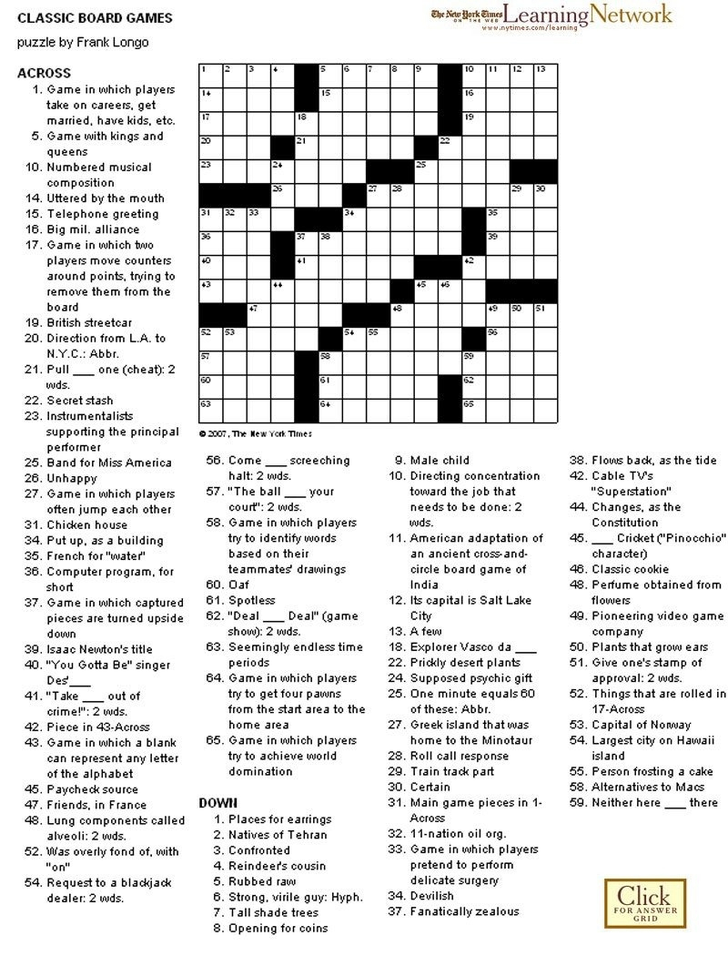 Crosswords Classic Board Games Intended For Ny Times Crossword - New York Times Crossword Printable Free