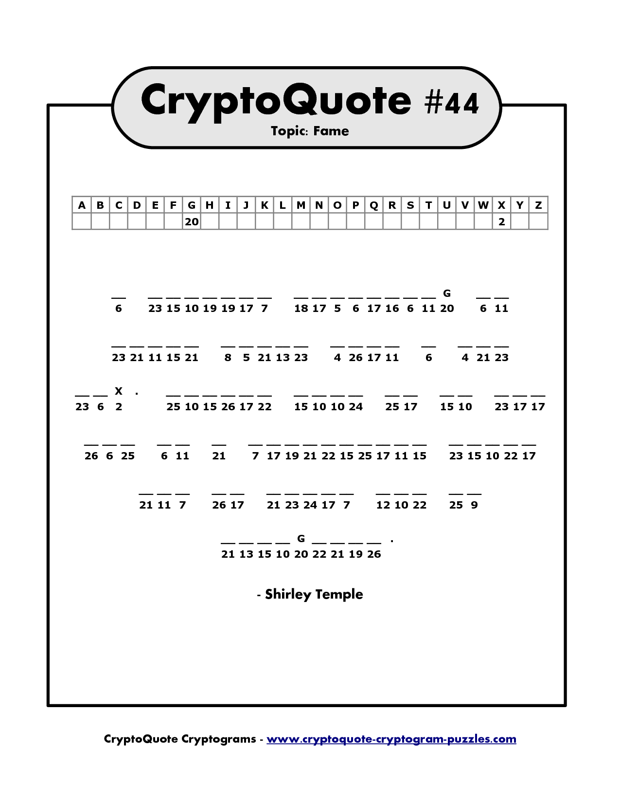 Cryptogram Puzzles To Print | Shirley Temple Cryptoquote - Printable - Free Printable Cryptoquip Puzzles
