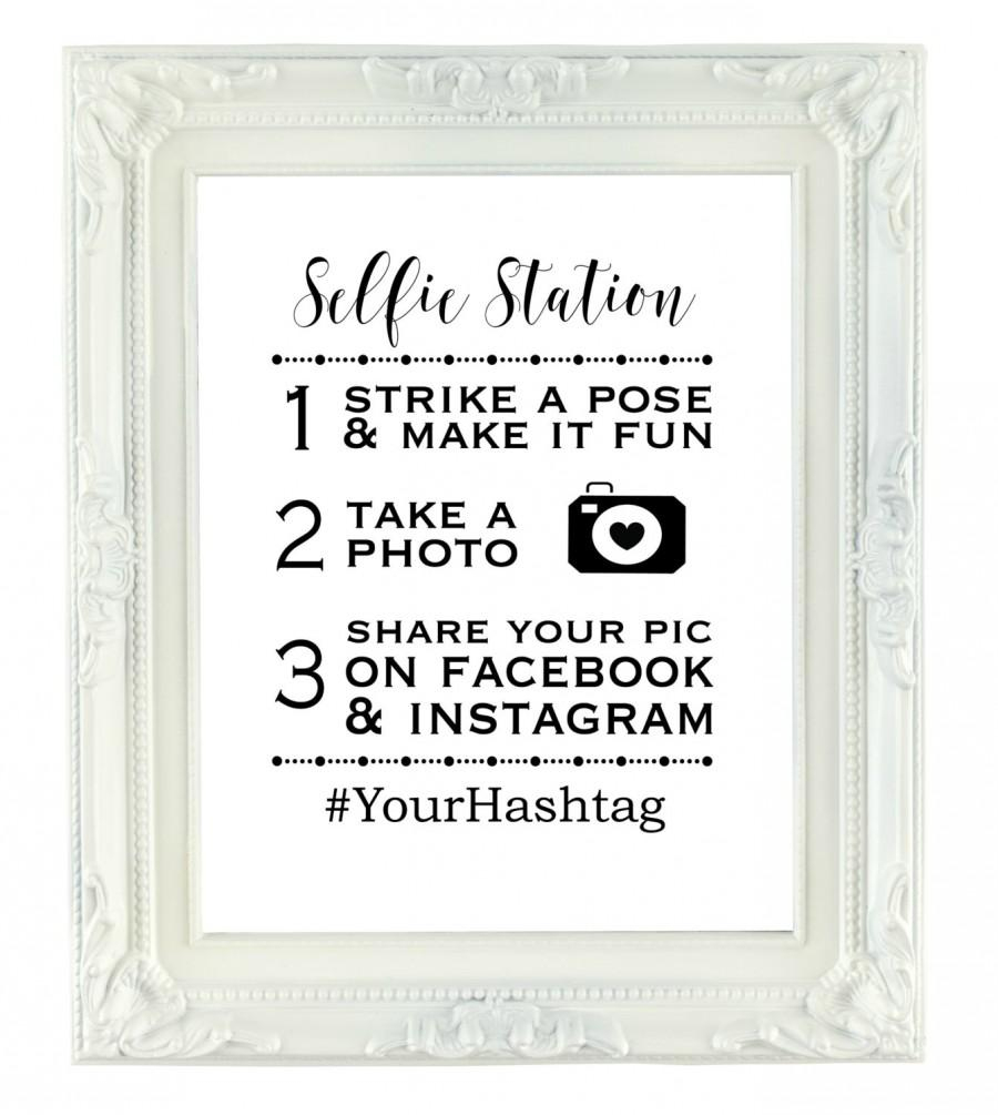 Custom Selfie Station Sign, Wedding Hashtag Sign, Digital Hashtag - Selfie Station Free Printable