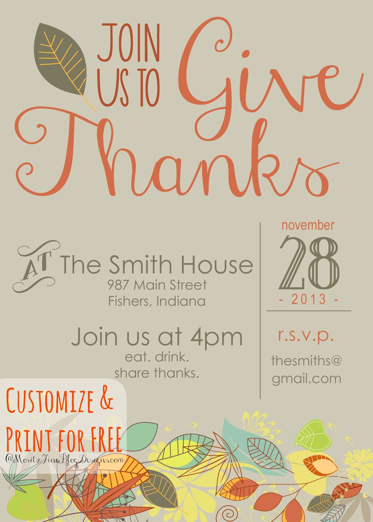 Customizable Thanksgiving Invitation | Recipe &amp;amp; Holiday Favorites - Free Printable Thanksgiving Dinner Invitation Templates