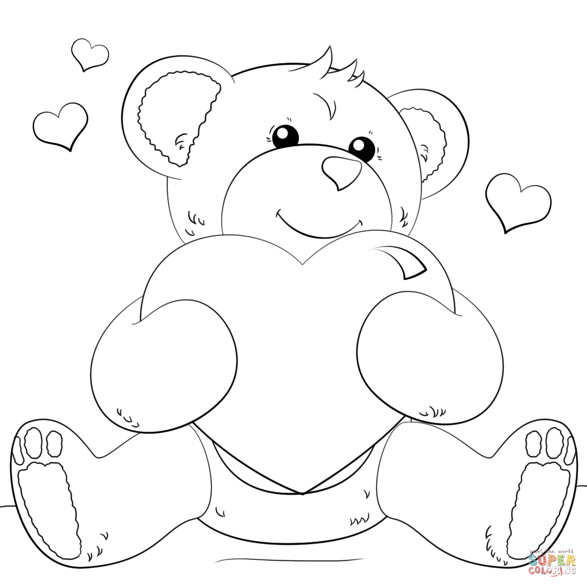 Cute Bear With Heart Coloring Page | Free Printable Coloring Pages - Free Printable Hearts