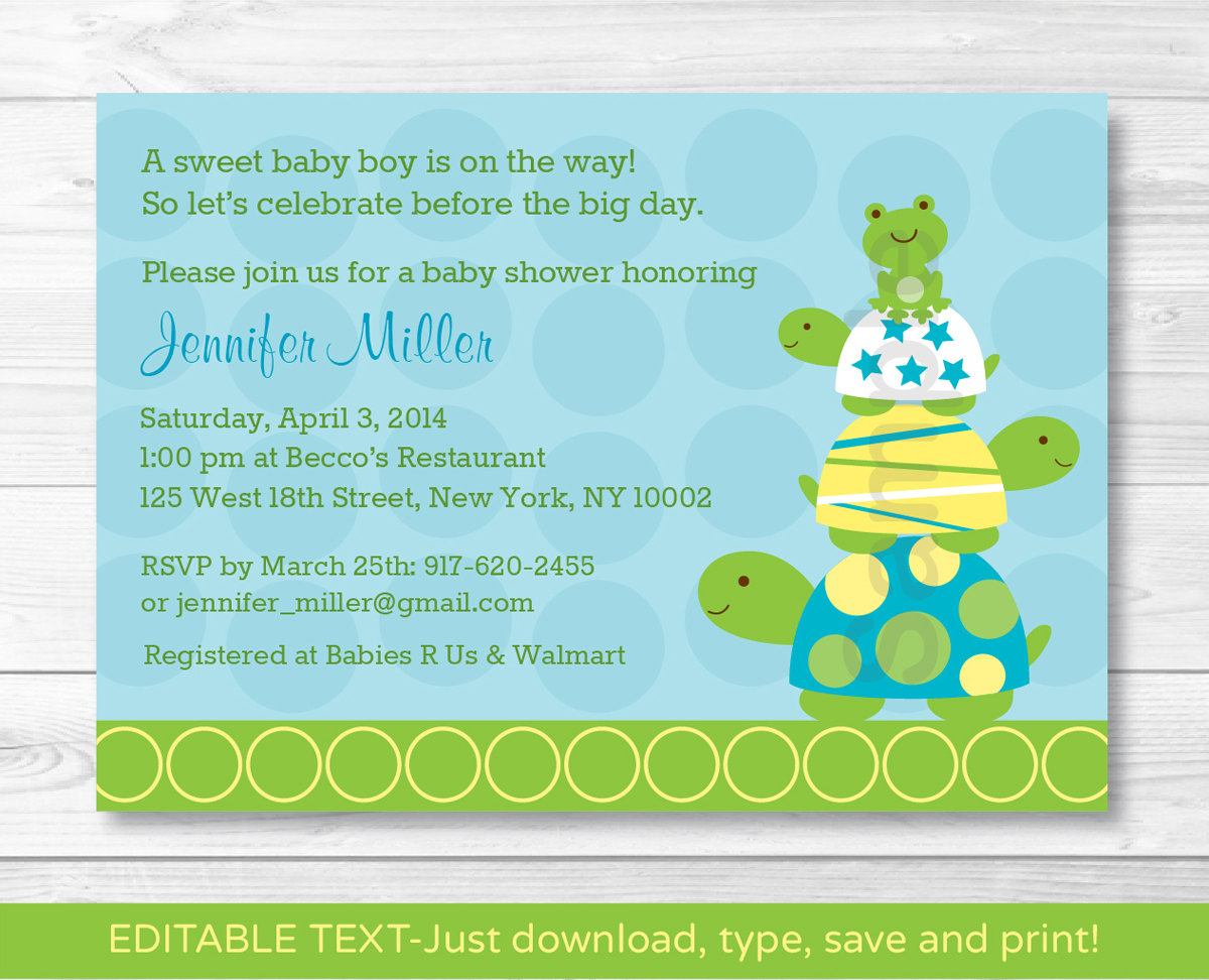 Cute Turtle Frog Baby Shower Invitation / Turtle Baby Shower | Etsy - Free Printable Turtle Baby Shower Invitations