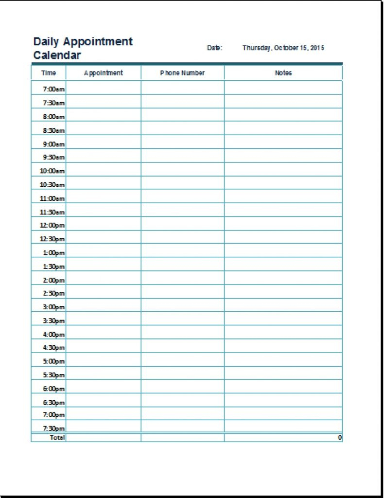 Daily Appointment Calendar Printable Free | Printable Online - Free Printable Appointment Planner