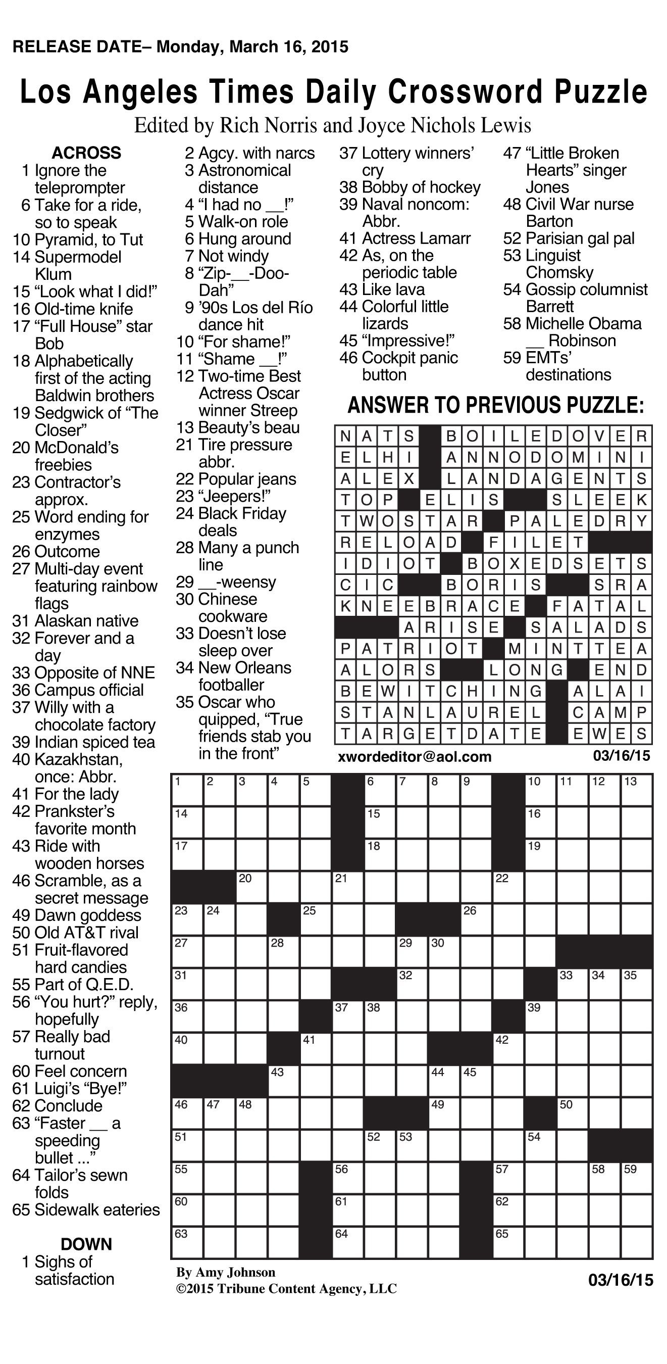 Daily Crossword Puzzle Printable – Jowo - Free Daily Printable Crosswords