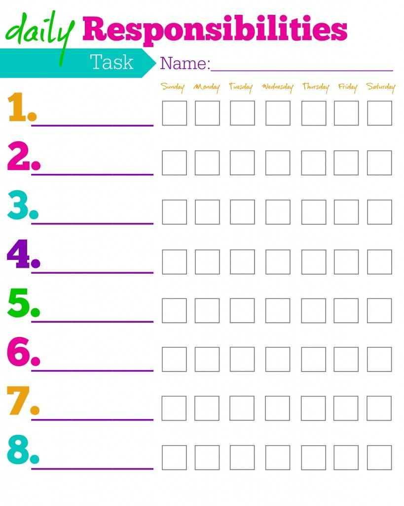 Daily Responsibilities Chart For Kids! Free Printable To Help - Free Printable Charts And Lists