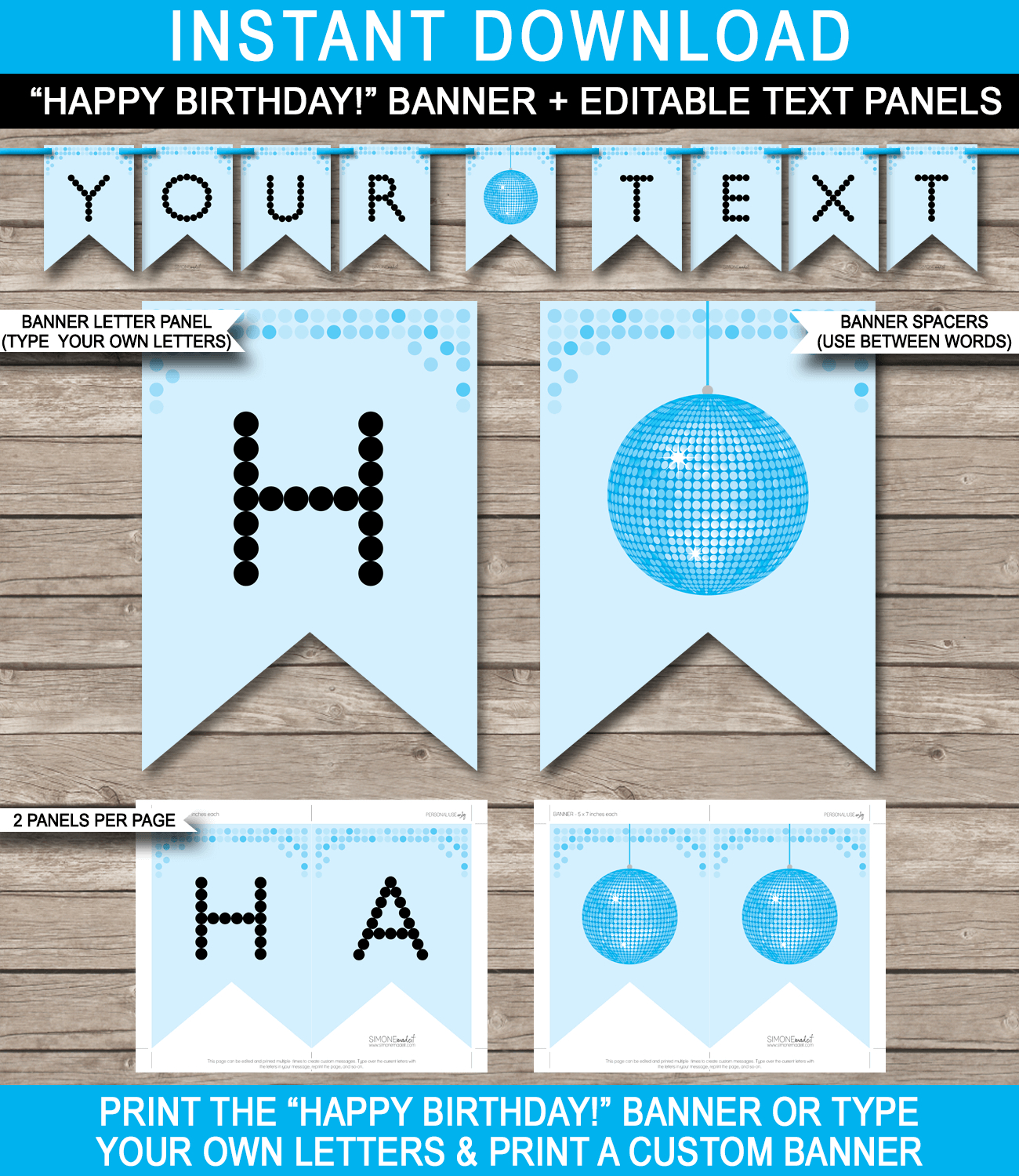 Dance Banner Template | Blue Disco | Birthday Banner | Editable - Free Happy Birthday Printable Letters