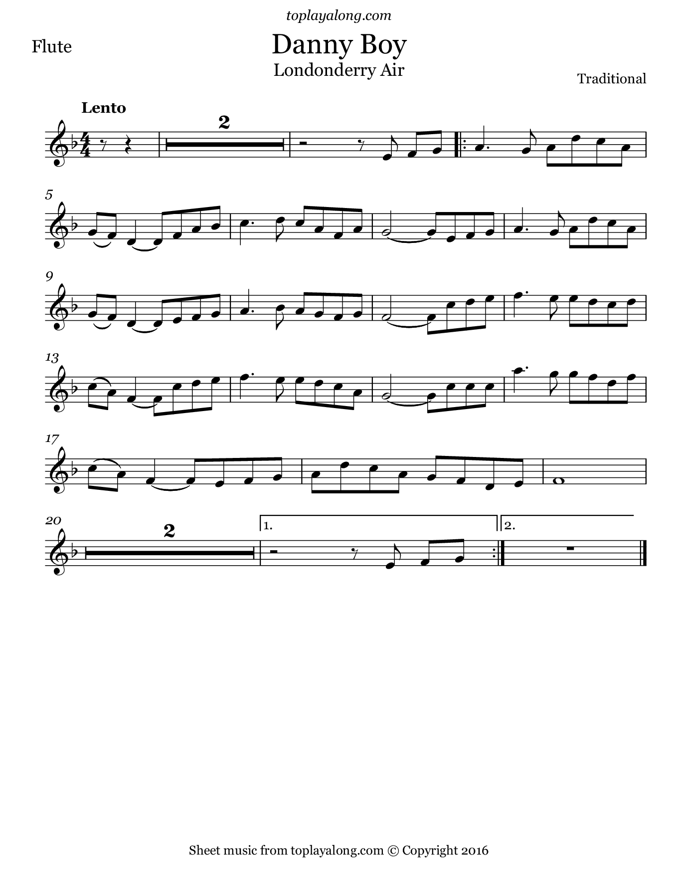 Danny Boy (Londonderry Air) – Toplayalong - Free Printable Flute Music