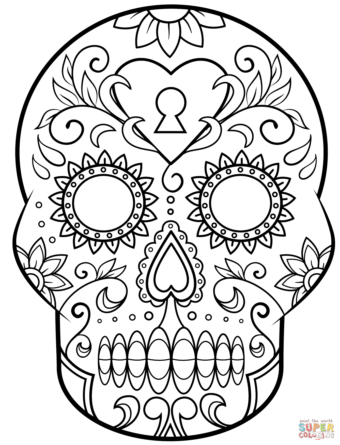 Day Of The Dead Sugar Skull Coloring Page | Free Printable Coloring - Free Printable Day Of The Dead Worksheets