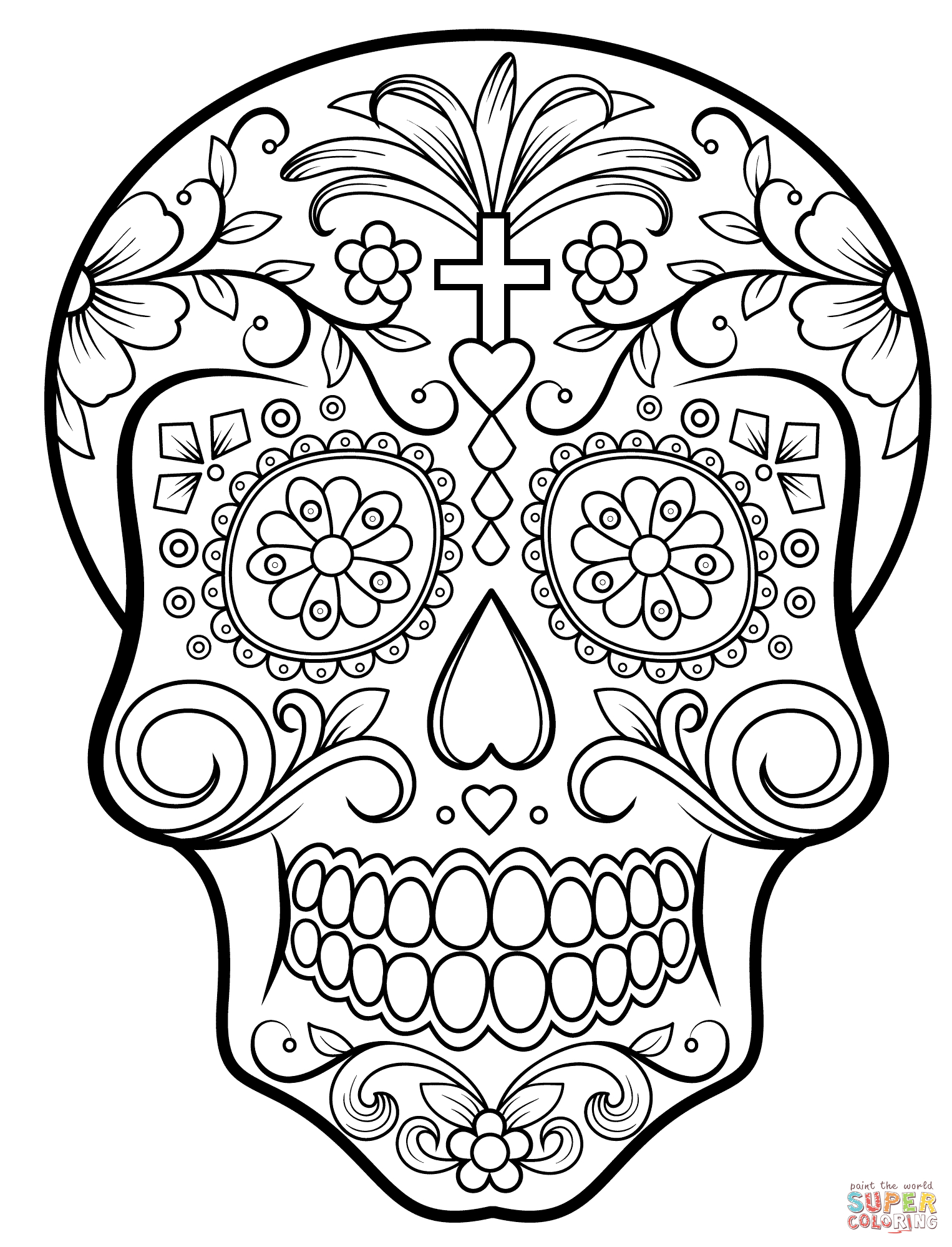 Day Of The Dead Sugar Skull Coloring Page | Free Printable - Free Printable Sugar Skull Day Of The Dead Mask