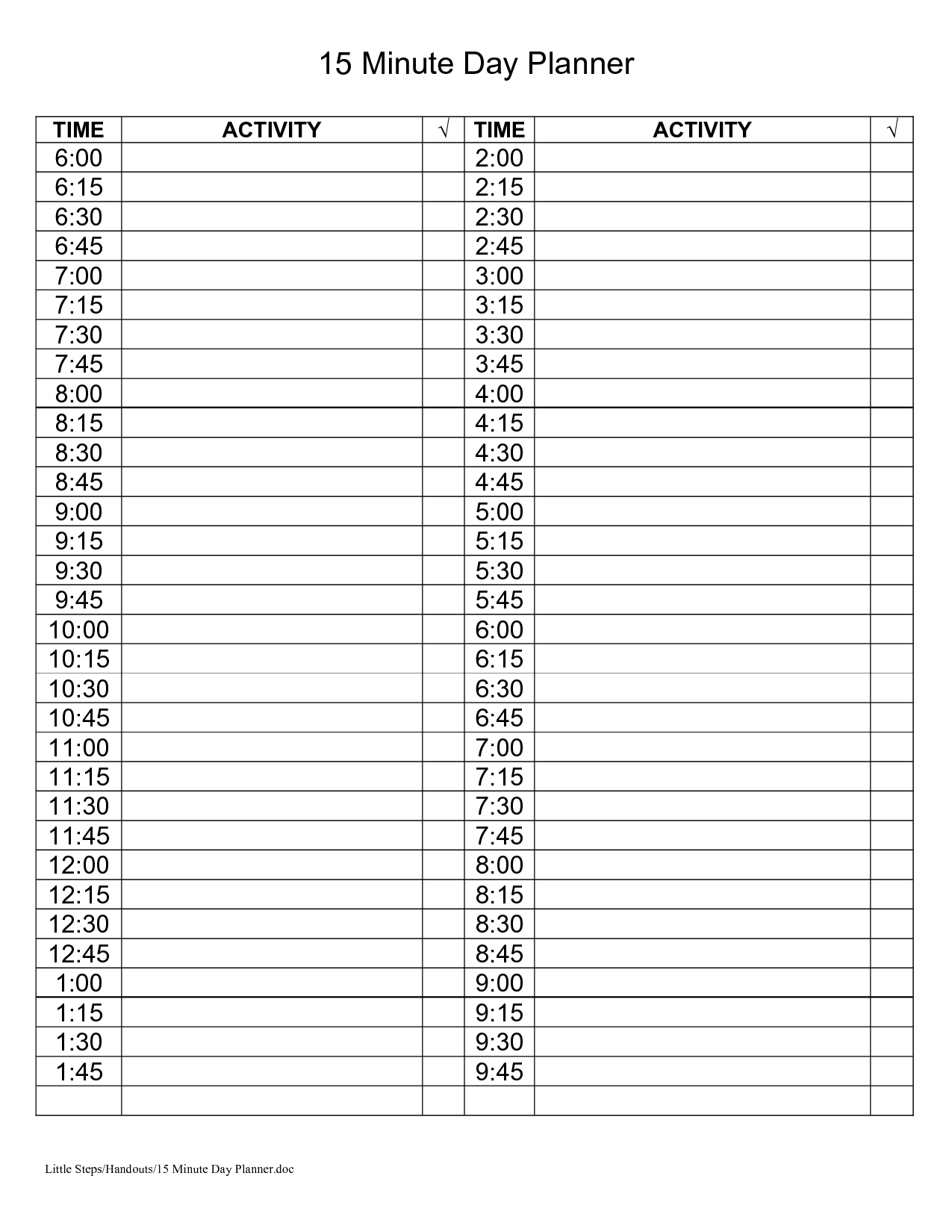 Day Planner Template | 15 Minute Day Planner | Organizing - Free Printable Appointment Sheets