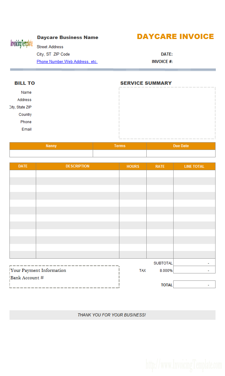 Daycare Invoice Template - Free Printable Daycare Receipts