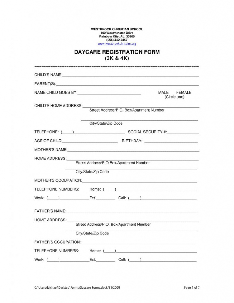 Daycare Registration Forms Free Resume Examples Printable For - Free Printable Daycare Forms For Parents