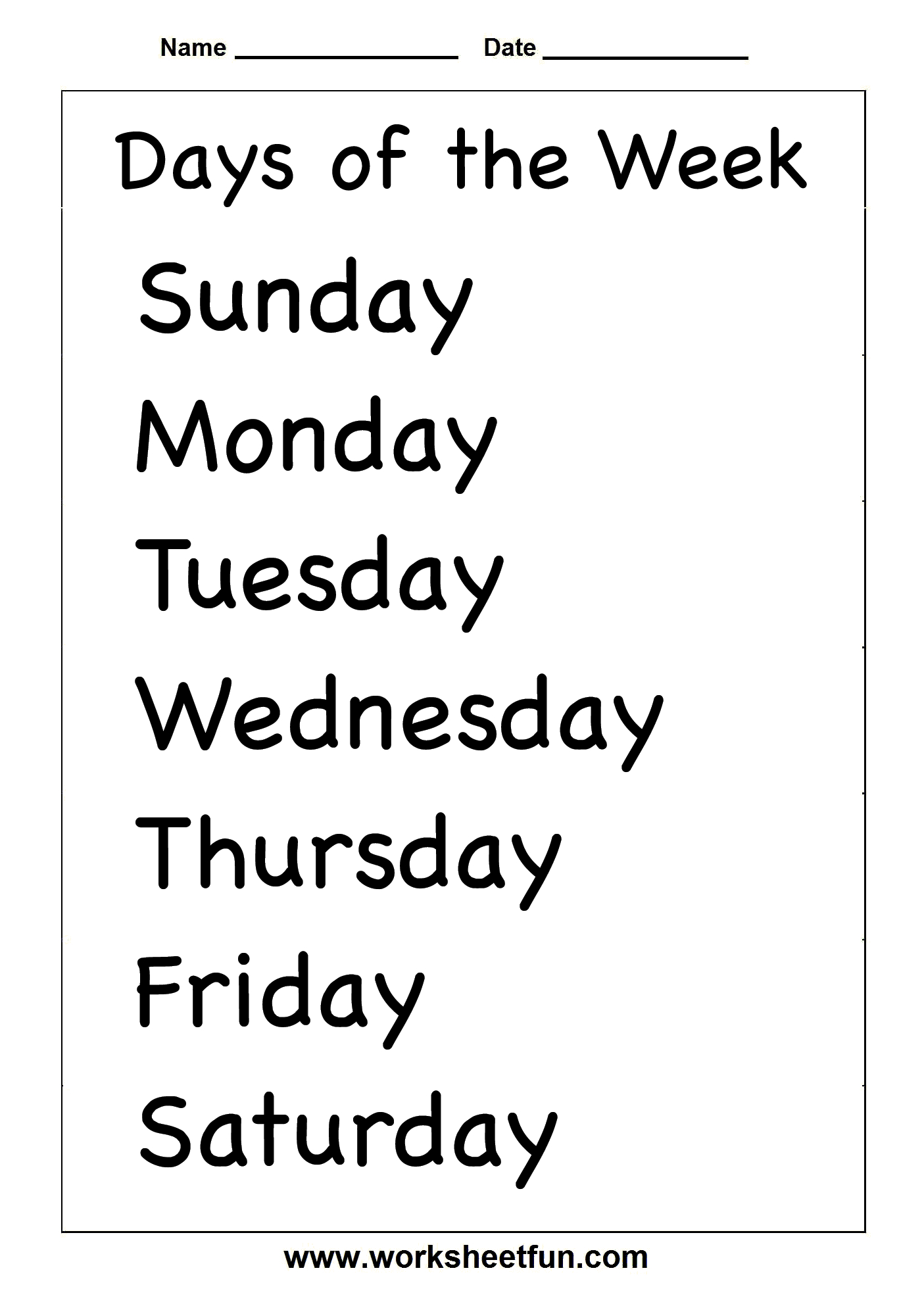 Days Of The Week – Two Worksheets / Free Printable Worksheets - Free Printable Days Of The Week